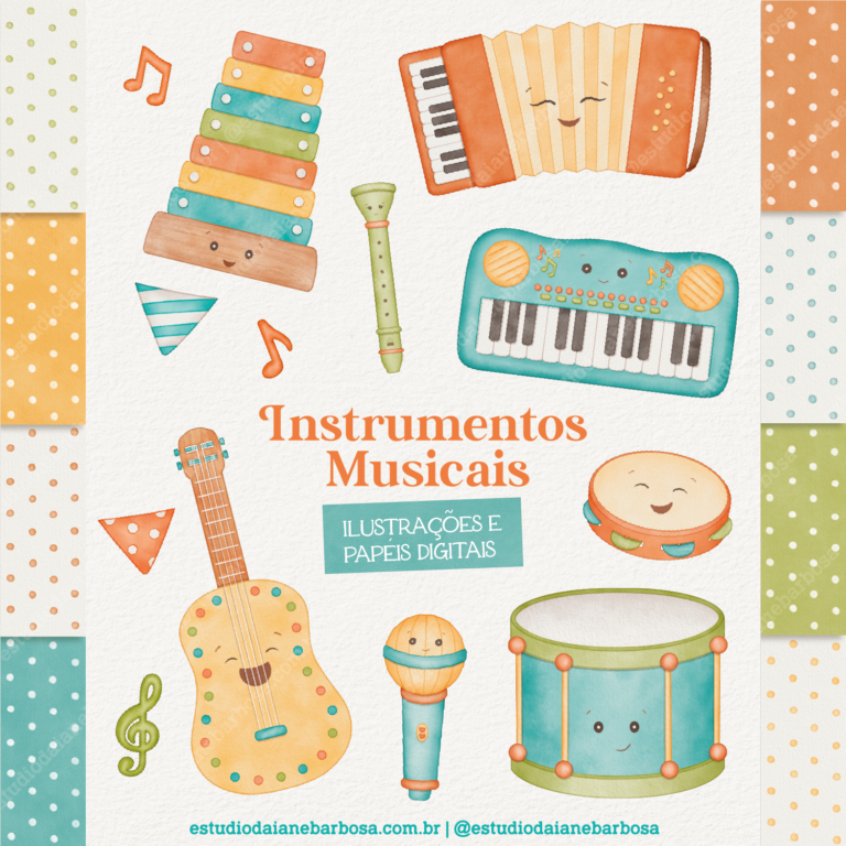 Ilustra Es E Pap Is Kit Instrumentos Musicais Cliparts Em Aquarela