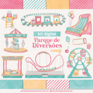 Kit Digital Parque de Diversões (Candy) – Cliparts em aquarela