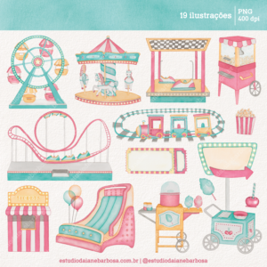 Kit Digital Parque de Diversões (Candy) – Cliparts em aquarela