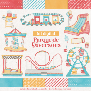 Kit Digital Parque de Diversões – Cliparts em aquarela