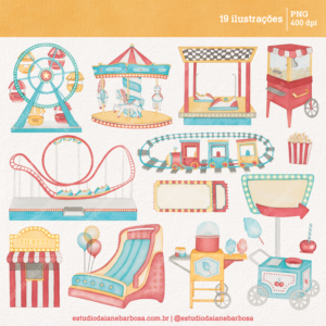 Kit Digital Parque de Diversões – Cliparts em aquarela