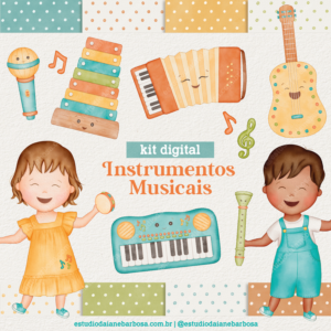 Kit Digital Instrumentos Musicais – Cliparts em aquarela