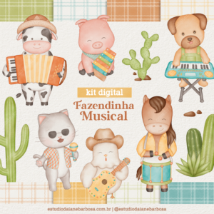 Kit Digital Fazendinha Musical – Cliparts em aquarela