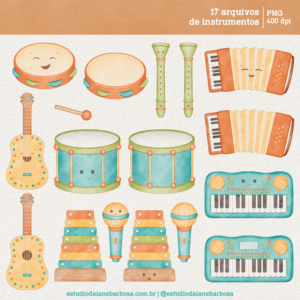 Kit Digital Instrumentos Musicais – Cliparts em aquarela