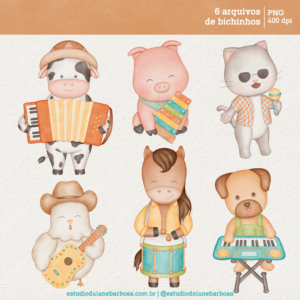 Kit Digital Fazendinha Musical – Cliparts em aquarela