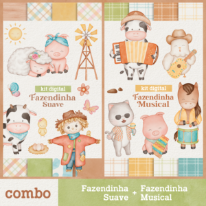 COMBO – Kit Digital Fazendinha Suave + Kit Digital Fazendinha Musical – Cliparts em aquarela