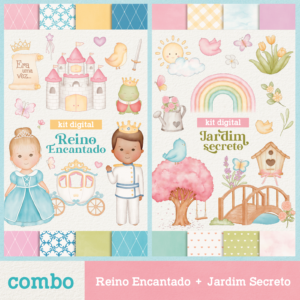 COMBO – Kit Reino Encantado + Kit Jardim Secreto – Cliparts em aquarela