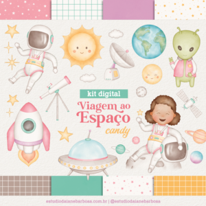 Kit Digital Viagem ao Espaço (Candy) – Cliparts em aquarela