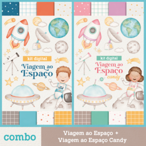 COMBO – Kit Digital Viagem ao Espaço + Kit Digital Viagem ao Espaço (Candy) – Cliparts em aquarela