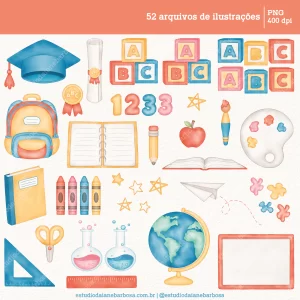 Kit Digital Mundo do ABC – Cliparts em aquarela