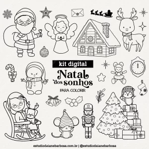 Kit Digital Natal dos Sonhos – Para colorir – Cliparts em aquarela