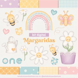 Kit Digital Margaridas – Cliparts em aquarela