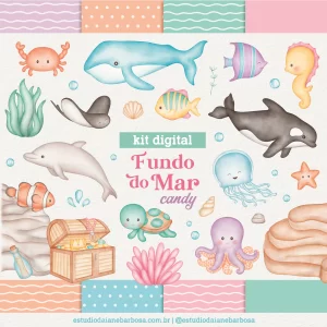 Kit Digital Fundo do Mar (Candy) – Cliparts em aquarela