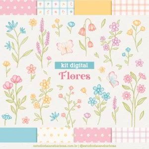 COMBO – Kit Flores + Kit Digital Jardim Secreto – Cliparts em aquarela