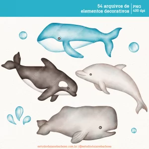 Kit Digital Fundo do Mar – Cliparts em aquarela