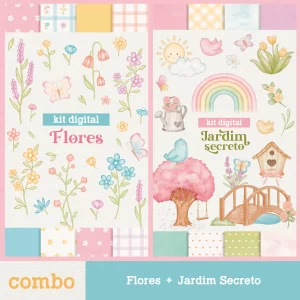 COMBO – Kit Flores + Kit Digital Jardim Secreto – Cliparts em aquarela