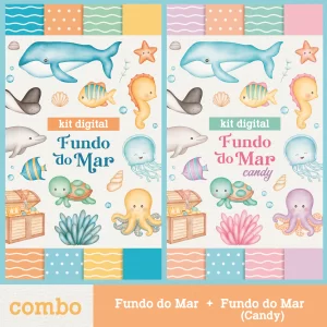 COMBO – Kit Digital Fundo do Mar + Kit Digital Fundo do Mar (Candy) – Cliparts em aquarela