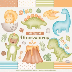 Kit Digital Dinossauros – Cliparts em aquarela