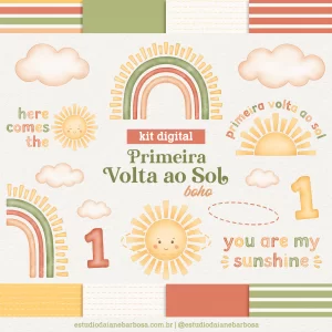 Kit Digital Primeira Volta ao Sol (Boho) – Cliparts em aquarela