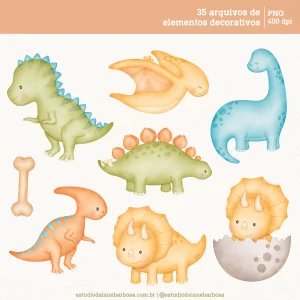 Kit Digital Dinossauros – Cliparts em aquarela