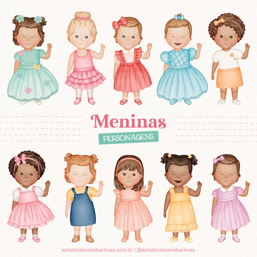 PERSONAGENS - Kit Meninas - Cliparts em aquarela – Estúdio Daiane Barbosa