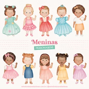 PERSONAGENS – Kit Meninas – Cliparts em aquarela