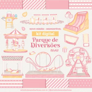 Kit Digital Parque de Diversões (Rosa) – Nova Versão – Cliparts em aquarela