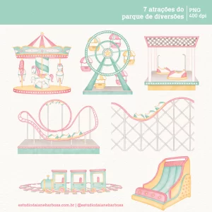 Kit Digital Parque de Diversões (Candy) – Nova Versão – Cliparts em aquarela