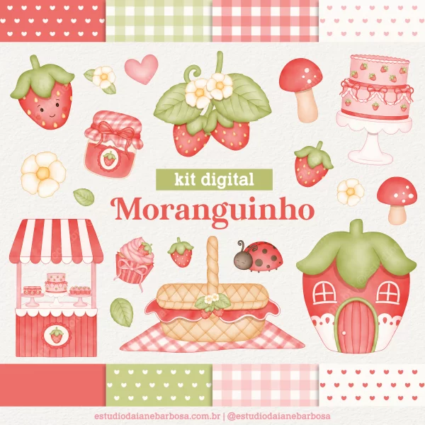 Kit Digital Moranguinho - Cliparts em aquarela