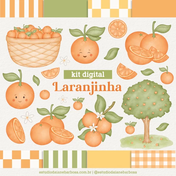 Kit Digital Laranjinha - Cliparts em aquarela