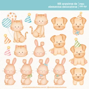 Kit Digital Feliz Aniversário – Cliparts em aquarela