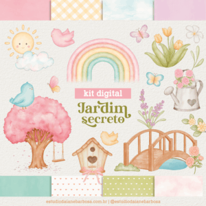 COMBO – Kit Digital Jardim Secreto – Cliparts em aquarela