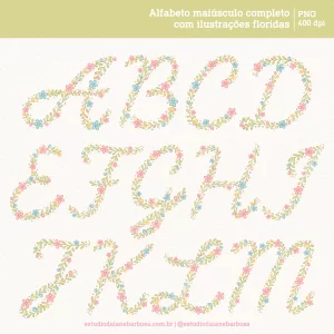 Kit Digital Alfabeto Florido – COMPLETO – Cliparts em aquarela