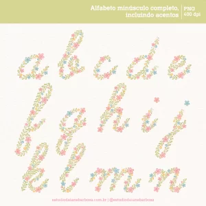 Kit Digital Alfabeto Florido – APENAS MINÚSCULAS – Cliparts em aquarela