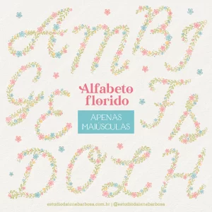 Kit Digital Alfabeto Florido – APENAS MAIÚSCULAS – Cliparts em aquarela