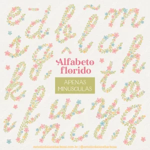 Kit Digital Alfabeto Florido – APENAS MINÚSCULAS – Cliparts em aquarela